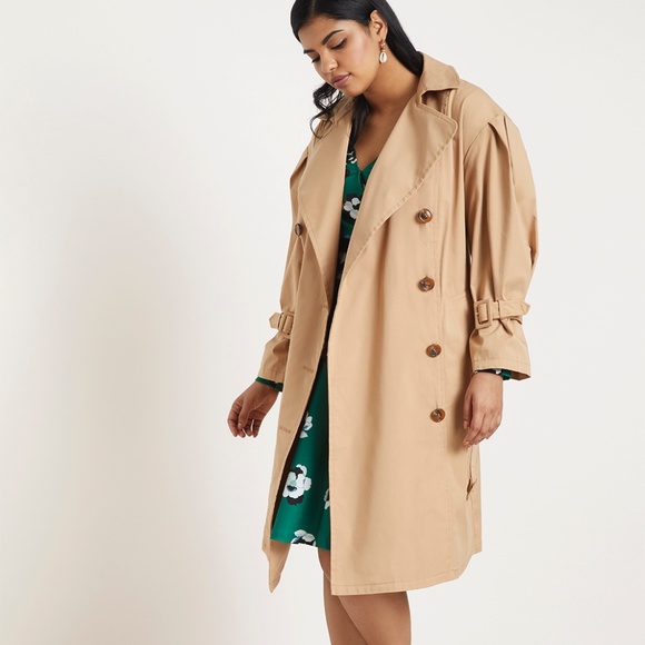 Eloquii Puff Sleeve Trench Coat - Picture 1 of 6